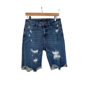 Judy Blue Distressed Bermuda Jean Shorts size Medium Blue JB150045